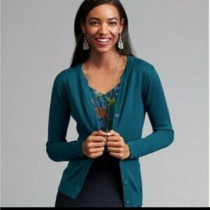 CABI‎ 3368 cardigan teal ever sweater with snap buttons S